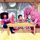 The Crystal Gems, featuring a group of Rose Quartzes.